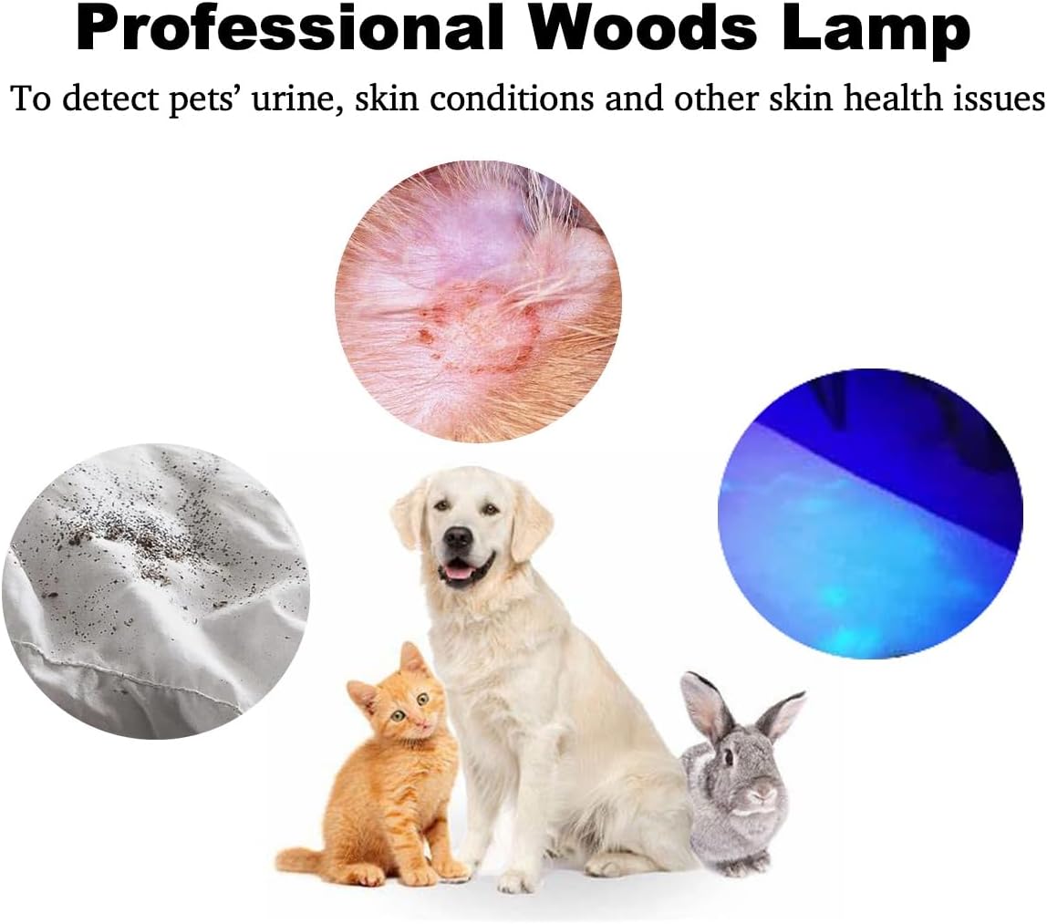 Portable Woods Lamp, Professional Woods Lamp Skin Analyzer, Rechargeable Pet Urine Detector, Built-in 3X Magnifying Mirror for Facial Skin Condition Test, w/Light Shield & Pouch