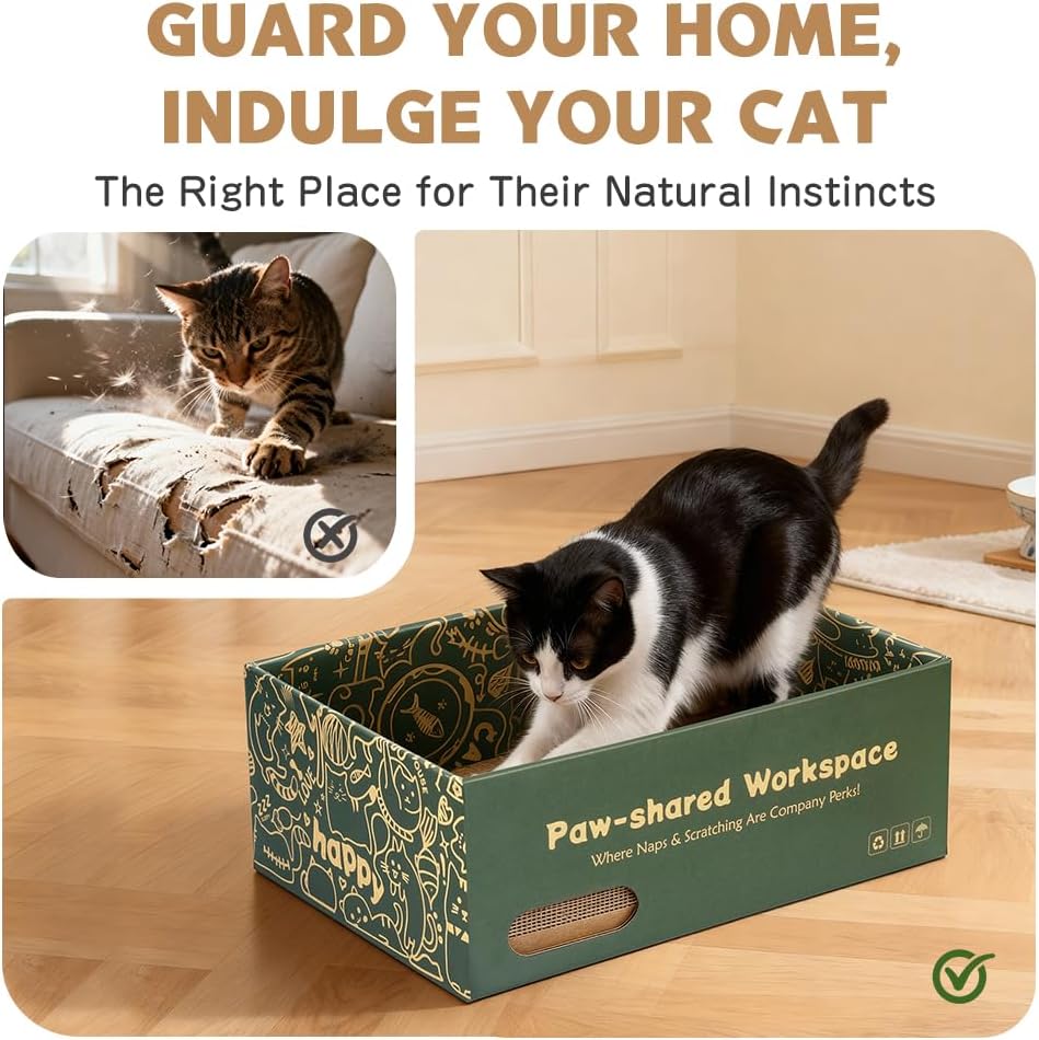 6 Pack Cat Scratch Pad with Box, Cardboard Cat Scratcher for Indoor Cats, Reversible Scratching Board with Lounge Bed for Small Medium Cats & Kittens