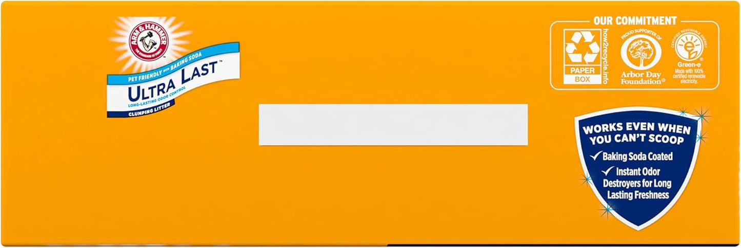 ARM & Hammer Ultra Last Clumping Cat Litter Unscented MultiCat 18 Lbs. Pet Friendly with Baking Soda Odor Control Litter