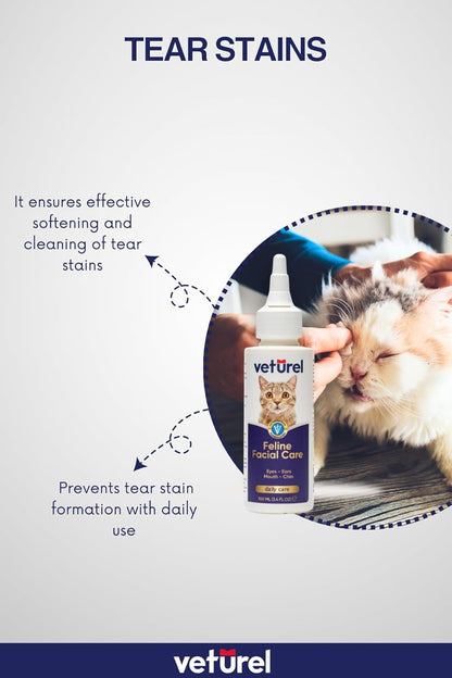 Natural Feline Facial Care - Cat Tear Stains Remover - Cat Acne - May Help with Cat Chin Acne - Cat Chin Blackheads - Gentle Ear and Eye Care - May Soothe Skin - 3.4 oz.
