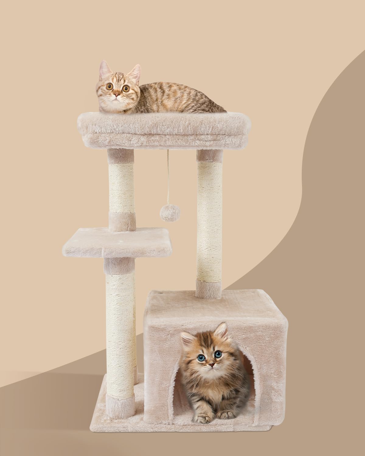 FISH&NAP Cute Cat Tree Kitten Cat Tower for Indoor Cat Condo Sisal Scratching Posts with Jump Platform Cat Furniture Activity Center Play House Beige