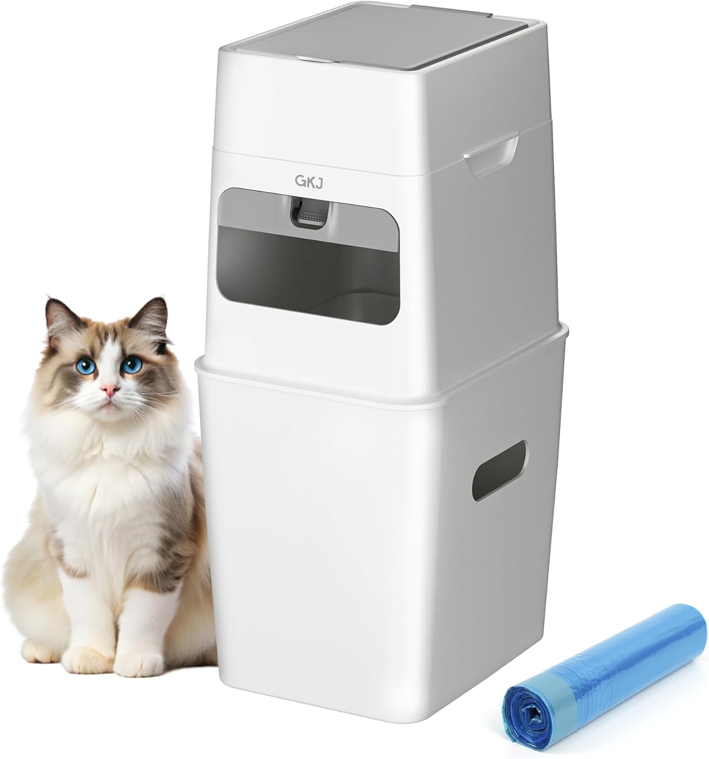 GKJ Cat Litter Trash Can | Litter Disposal Bin | Cat Litter Garbage Can Disposal System | Litter Box Trash Can | Includes 1 roll of 16 Easy Tear-Off Bags