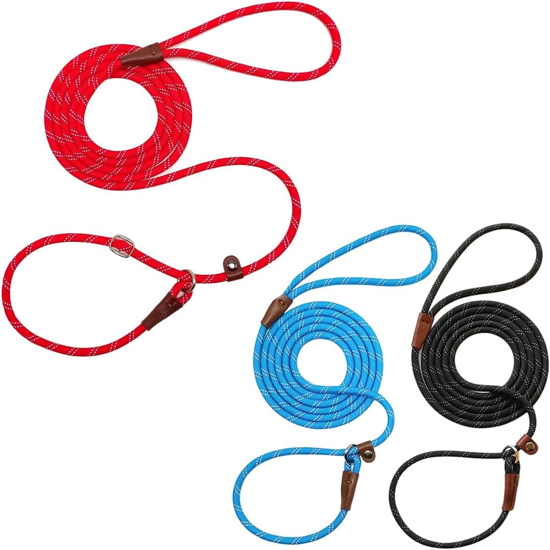 WYuZe 8 FT Slip Lead Leash for Dogs Training Leash (Black+Blue+Red)