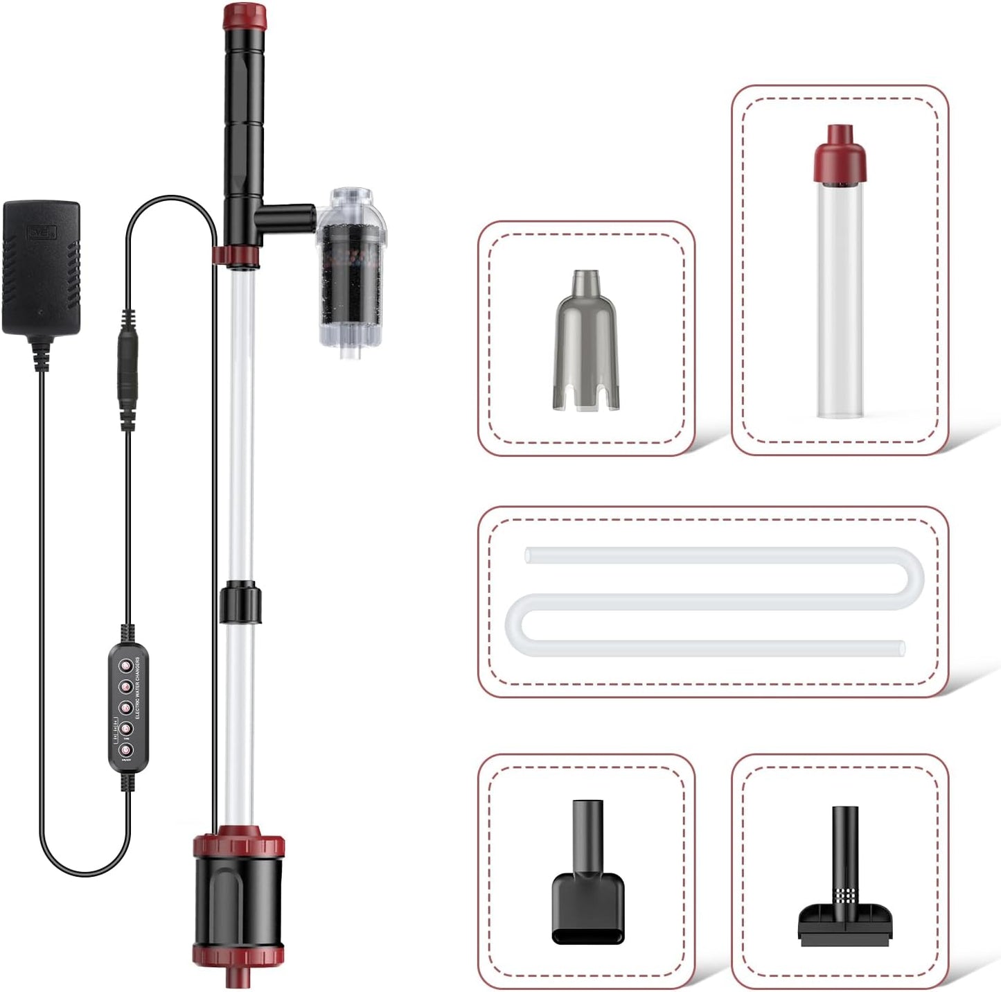 AKKEE Aquarium Vacuum Gravel Cleaner, 36W Electric Fish Tank Cleaner Vacuum, 8 in 1 Multifunctional Aquarium Cleaner for Automatic Water Change, Wash Sand, Water Circulation and Timed Off