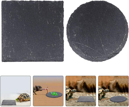 2Pcs Turtle Basking Platform Set, Wear-Resistant Stone Reptile Rocks, 10X10Cm Square Round Terrarium Decor for Tortoise Habitat and Aquatic Turtle Supplies