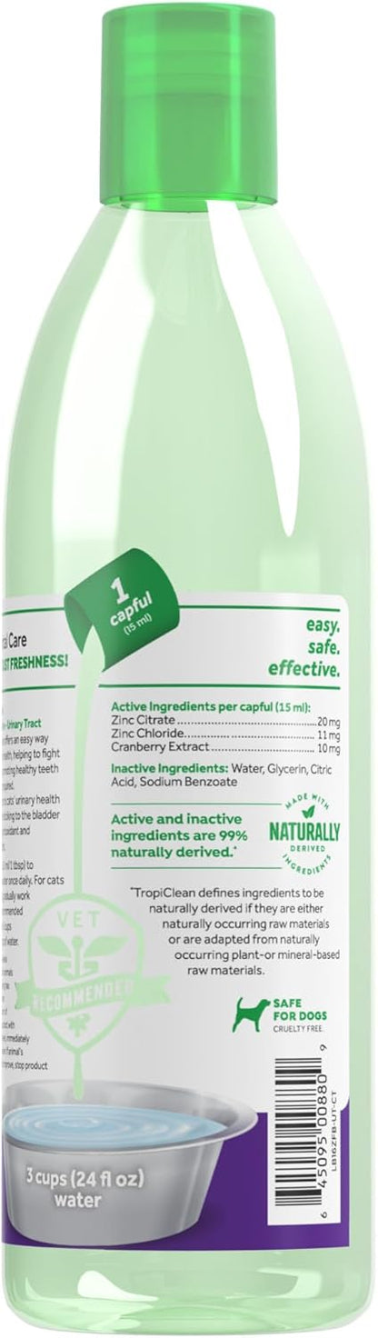 TropiClean Fresh Breath Cat Dental Water Additive + Urinary Tract Support, with Cranberry Extract, Teeth Cleaning & Breath Freshener Solution, 16oz