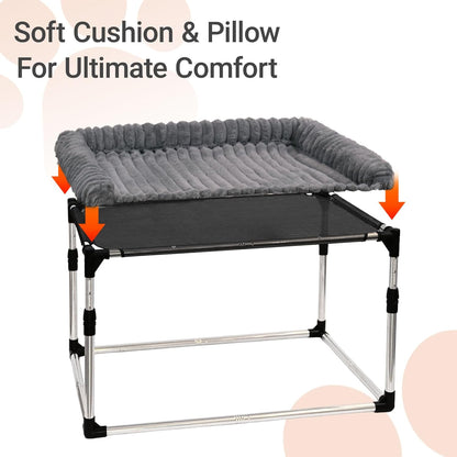 Adjustable Bedside Pet Bed for Dogs & Cats – Elevated Cosleeper Dog Bed with Height-Adjustable Metal Frame, Removable & Washable Cushion, Stable Design for Small to Medium Pets