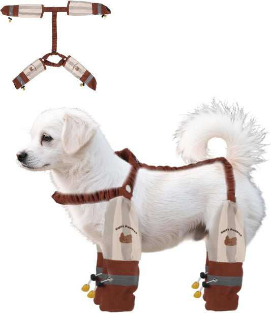 Anti-Dirt Pants for Small Dogs, Waterproof Dog Pants Dust Free Full-Leg Protective Dog Suspender Rain Boots Anti-Slip Paw Protector Shoes for 6-11lbs Pets Outdoor Play Hiking Walking (Striped)