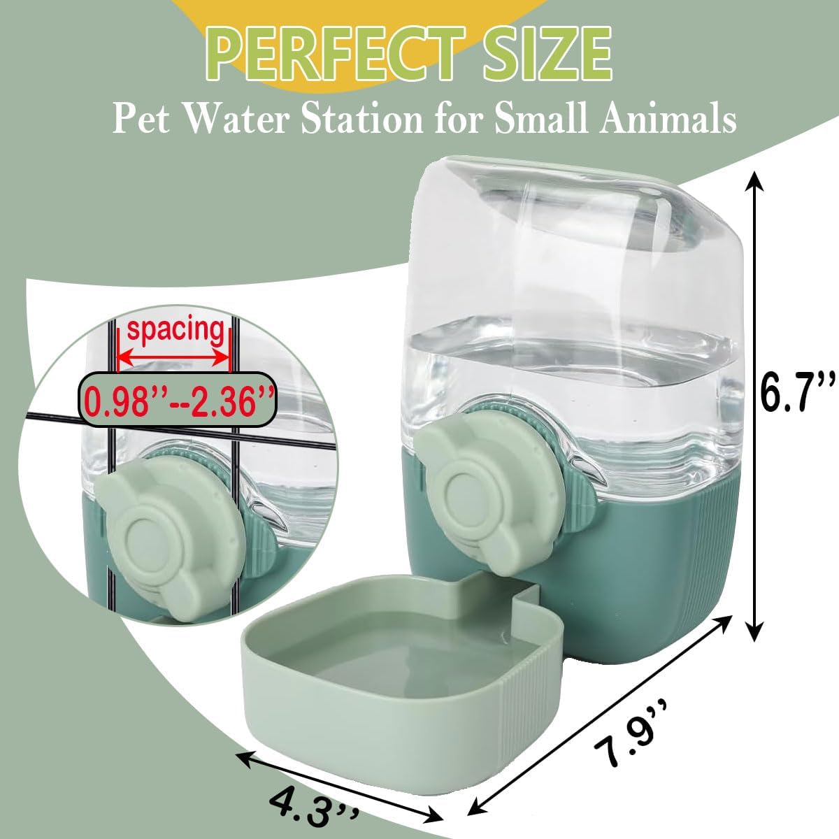 35oz Hanging Automatic Rabbit Water Dispenser, Cage Water Bottle Auto Gravity Pet Water Station for Small Animals, Puppy Kitten Rabbit Chinchilla Hedgehog Ferret, 1L(Green)