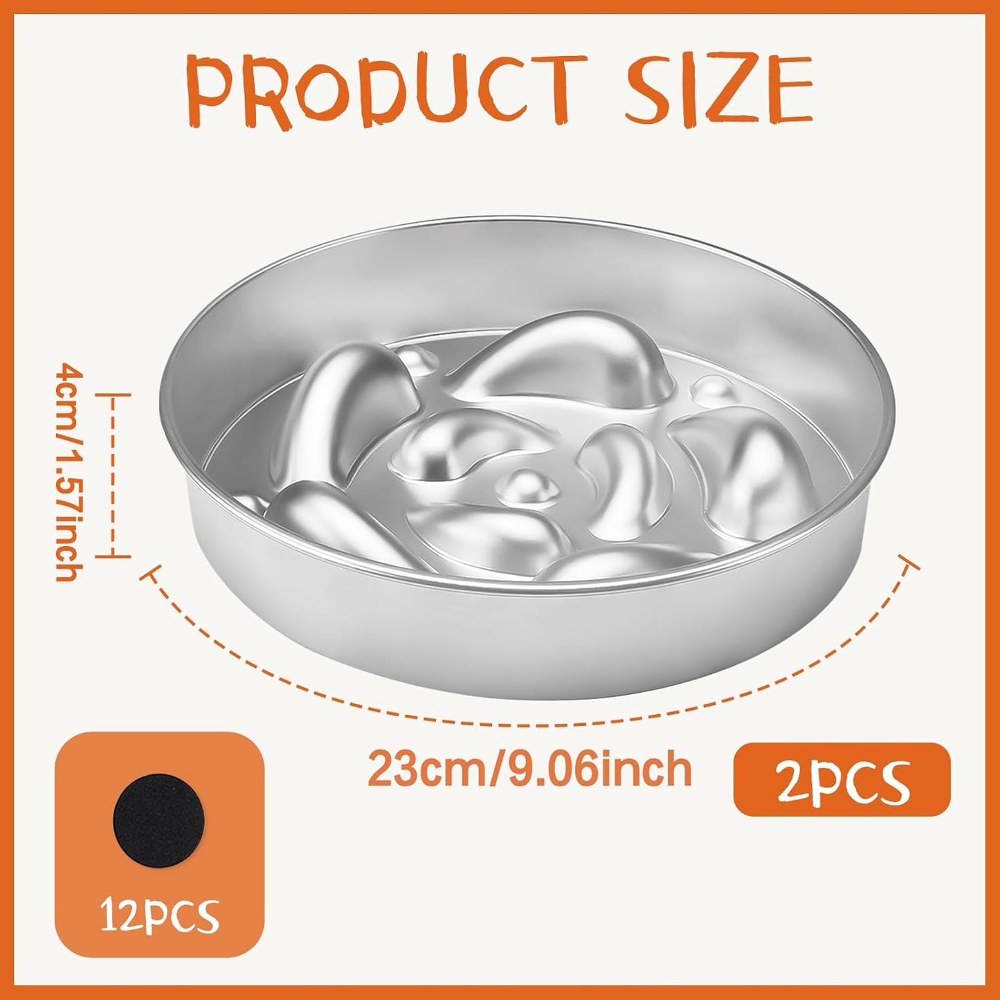 2PCS 9in Slow Feeder Dog Bowls, Stainless Steel Slow Feed Dog Bowl, Large Capacity Bowl for Dogs, Double-Sided Design Suitable for Dry and Wet Food, Dogs Accessories, Pet Supplies (Sliver)