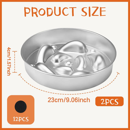 2PCS 9in Slow Feeder Dog Bowls, Stainless Steel Slow Feed Dog Bowl, Large Capacity Bowl for Dogs, Double-Sided Design Suitable for Dry and Wet Food, Dogs Accessories, Pet Supplies (Sliver)
