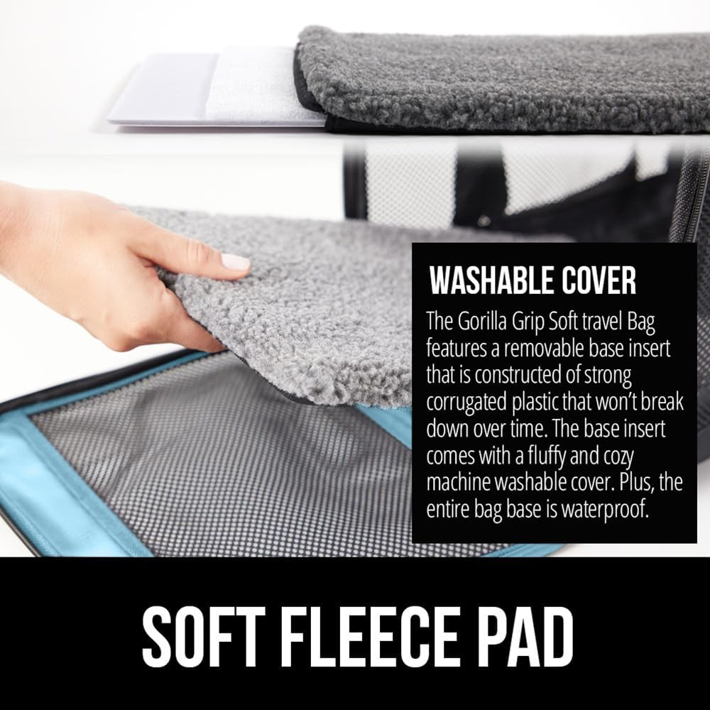 GORILLA GRIP Pet Carrier Travel Bag, Blue and Stainless Steel Dog Bowl, 4 Cup Black, 2 Item Bundle