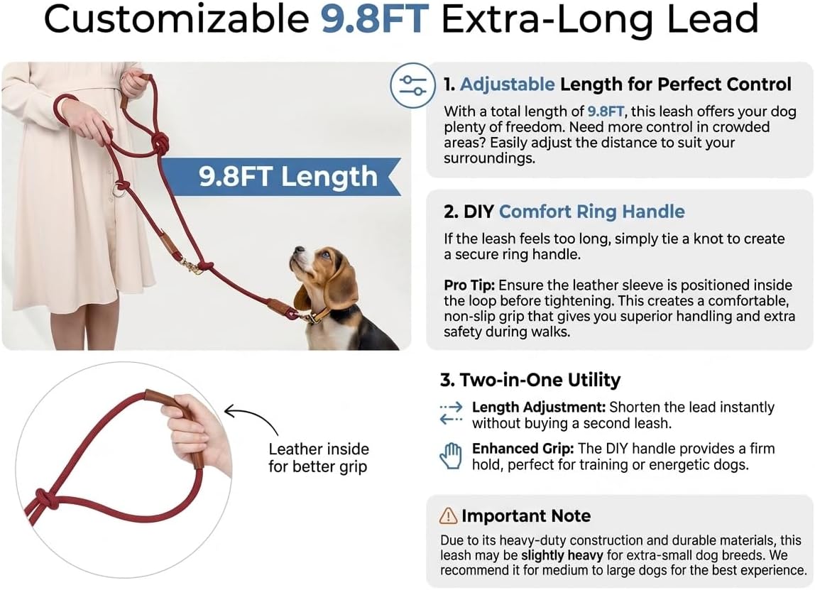 Tails & Tales Hands Free Dog Leash for Walking Running Training, Adjustable Lead Up to 9.8ft, Dogs Up to 125lbs, Crossbody, Dual Handle, Multifunctional, Double Attachment for 2 Dogs (Tapestry Blue)