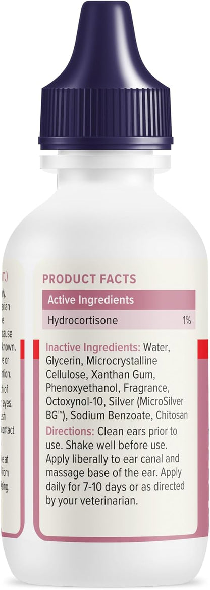 Vetnique Oticbliss Cat & Dog Ear Infection Treatment/Dog Ear Allergy Relief Drops, MicroSilver Yeast Infection Treatment for Dogs, Hydrocortisone for Itching, Redness Swelling (Ear Infection)