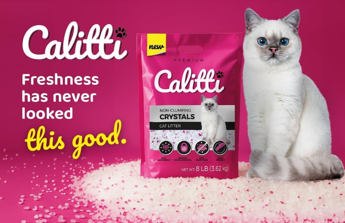 Premium Crystal Cat Litter – 99.9% Dust Free, Maximum Odor Control, Soft on Paws, Low Tracking, Lightweight Silica Gel, Non-Clumping, Multi-Cat, Unscented – 8 lb Bag