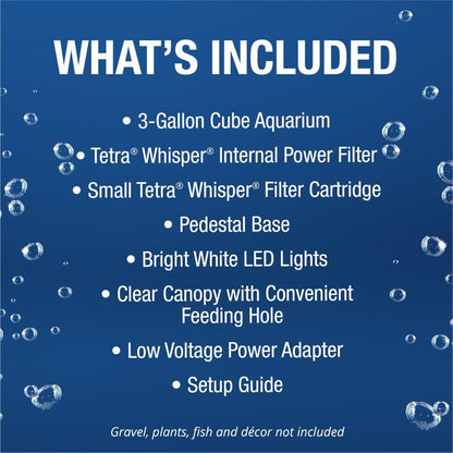Tetra 3 Gallon Fish Tank, Aquarium Starter Kit with Pedestal Base, LED Light and Filter, For small tropical fish, guppies, goldfish, or betta