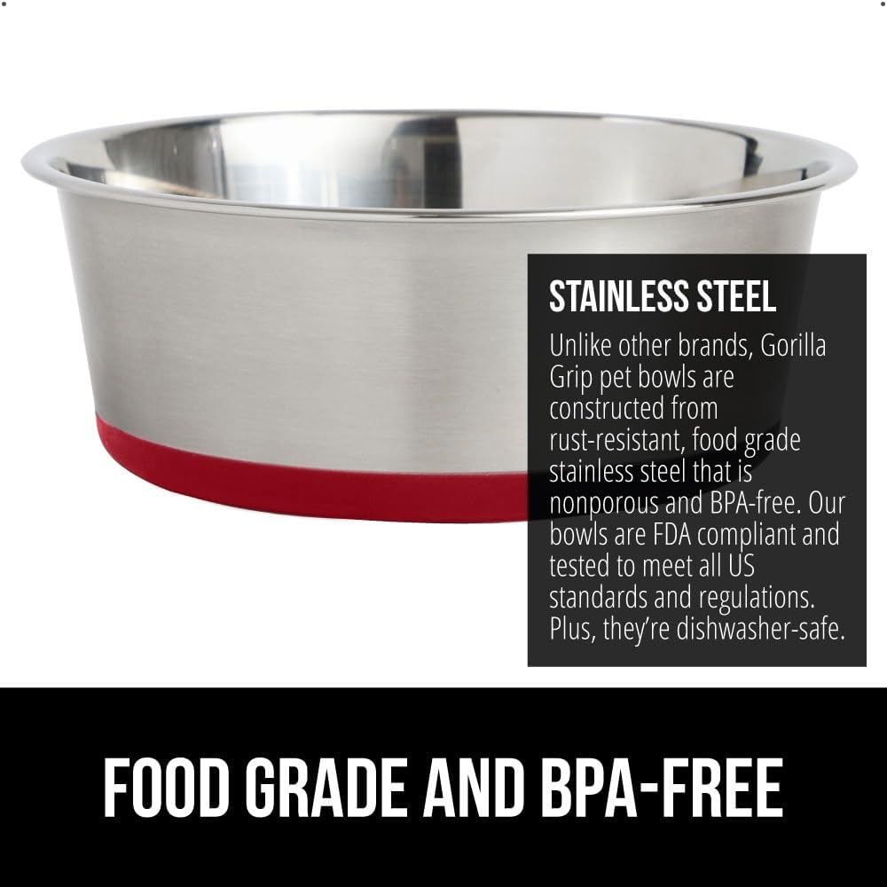GORILLA GRIP Stainless Steel Dog Bowls, 1Cup, Red and Slow Feeder, 1Cup, Red Bundle
