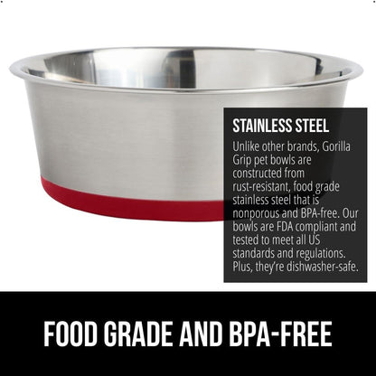 GORILLA GRIP Stainless Steel Dog Bowls, 1Cup, Red and Slow Feeder, 1Cup, Red Bundle