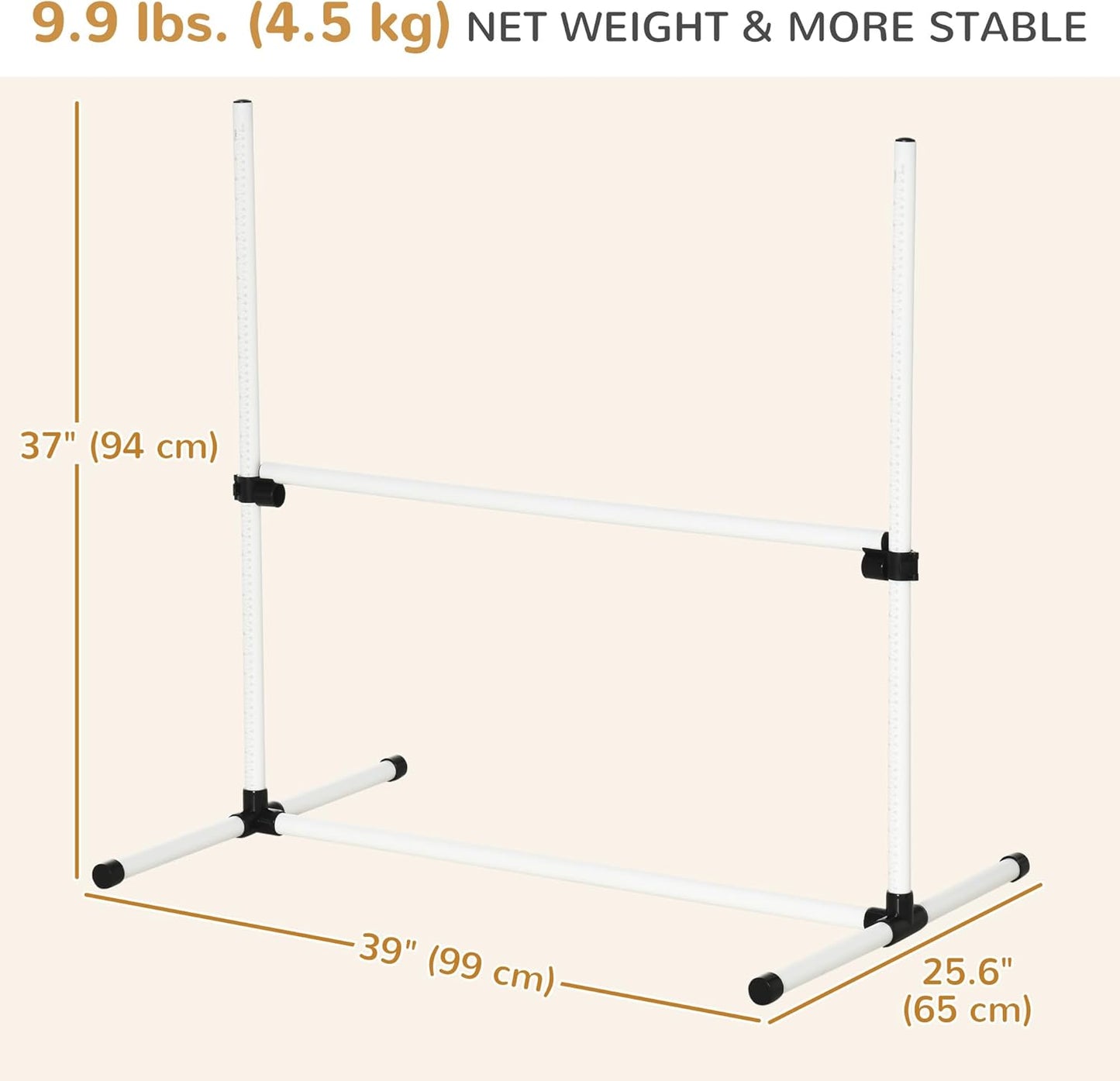 PawHut 4 Piece Dog Agility Training Equipment for Dog Agility Course with Adjustable Height Jump Bars, Included Carry Bag, & Displacing Top Bar, White