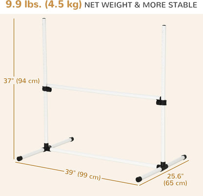 PawHut 4 Piece Dog Agility Training Equipment for Dog Agility Course with Adjustable Height Jump Bars, Included Carry Bag, & Displacing Top Bar, White