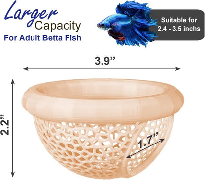 Floating Betta Hammock with Suction Cup, Shrimp Cave, Betta Fish Feeding Rings,3D Printed Aquarium Decor (Sand, Large)