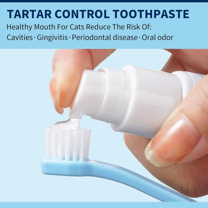 Cat Dental Care Kit – Tuna Flavor Toothpaste 1.06 oz with Toothbrush & Finger Brush | Gentle Formula, Fresh Breath & Plaque Control