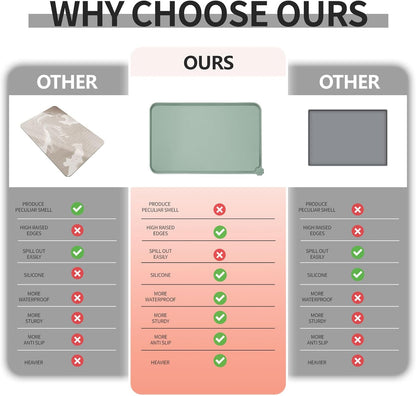 Waterproof Pet Feeding Mat with High Raised Edges, Heavier and Thicker Placemats for Cat Dog Water Bowl with BPA Free, Dogs Cats Food Mats for Messy Drinkers to Prevent Spill and Protect Floors