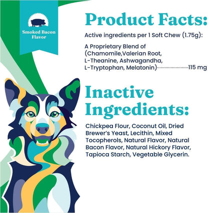 Solid Gold Calming Chews for Dogs - Dog Calming Chews w/Melatonin for Separation, Stress & Hyperactivity Relief - Supports Relaxation for Travel, Fireworks & Storms - All Ages & Sizes - Bacon 120ct