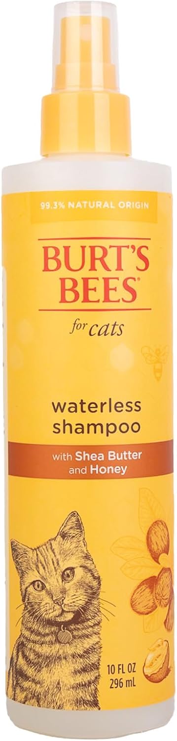 Burt's Bees for Pets Waterless Cat Shampoo for Cats with Shea Butter and Honey - A No Rinse Dry Kitten Shampoo, Gentle Cat Grooming Supplies for Pet Cleaning, Kittens & Indoor Cats, 10 Fl Oz