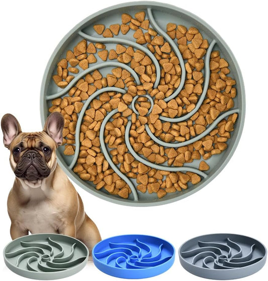 Silicone Slow Feeder Dog Bowls,Puzzle Dog Feeding Bowls with Suction Cups,Healthy Eating,Slow Feeding Anti Slip Design for Small and Medium-Sized Dogs, Dishwasher and Microwave Safe (Grey Green)