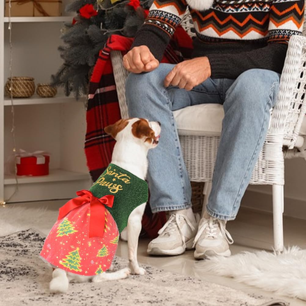 Dog Christmas Outfit Cute Dog Christmas Dress with Bowknot Tulle Puppy Clothes for Small Medium Dogs Cats Boys Girls Pet Costume
