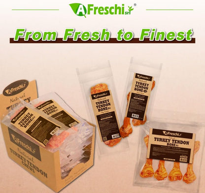 AFreschi Turkey Tendons for Dogs, USA-Sourced, Healthy Dog Treats, Rawhide-Free Puppy Chews, Long Lasting, All Natural, Hypoallergenic Dog Treats for Large Breeds, 2 Count Pack Bone (L)