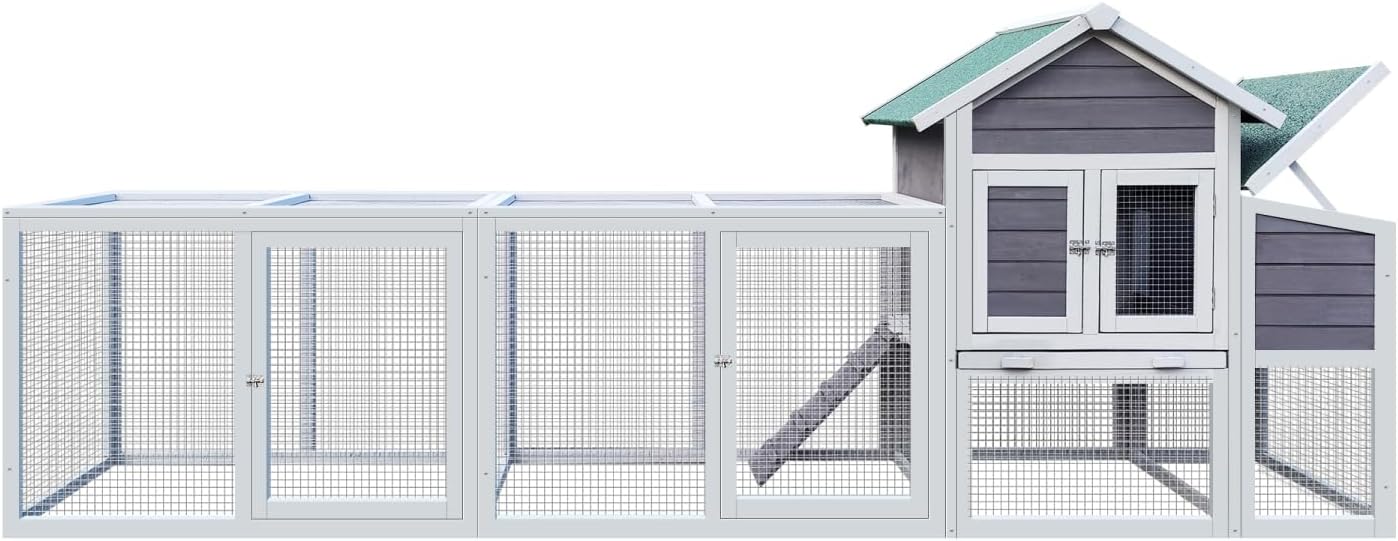 122" Large Gray Wood Chicken Coop Hen House Pet Rabbit Hutch Wooden Pet Cage Backyard with Nesting Box Gray Large Space Backyard Use Durable