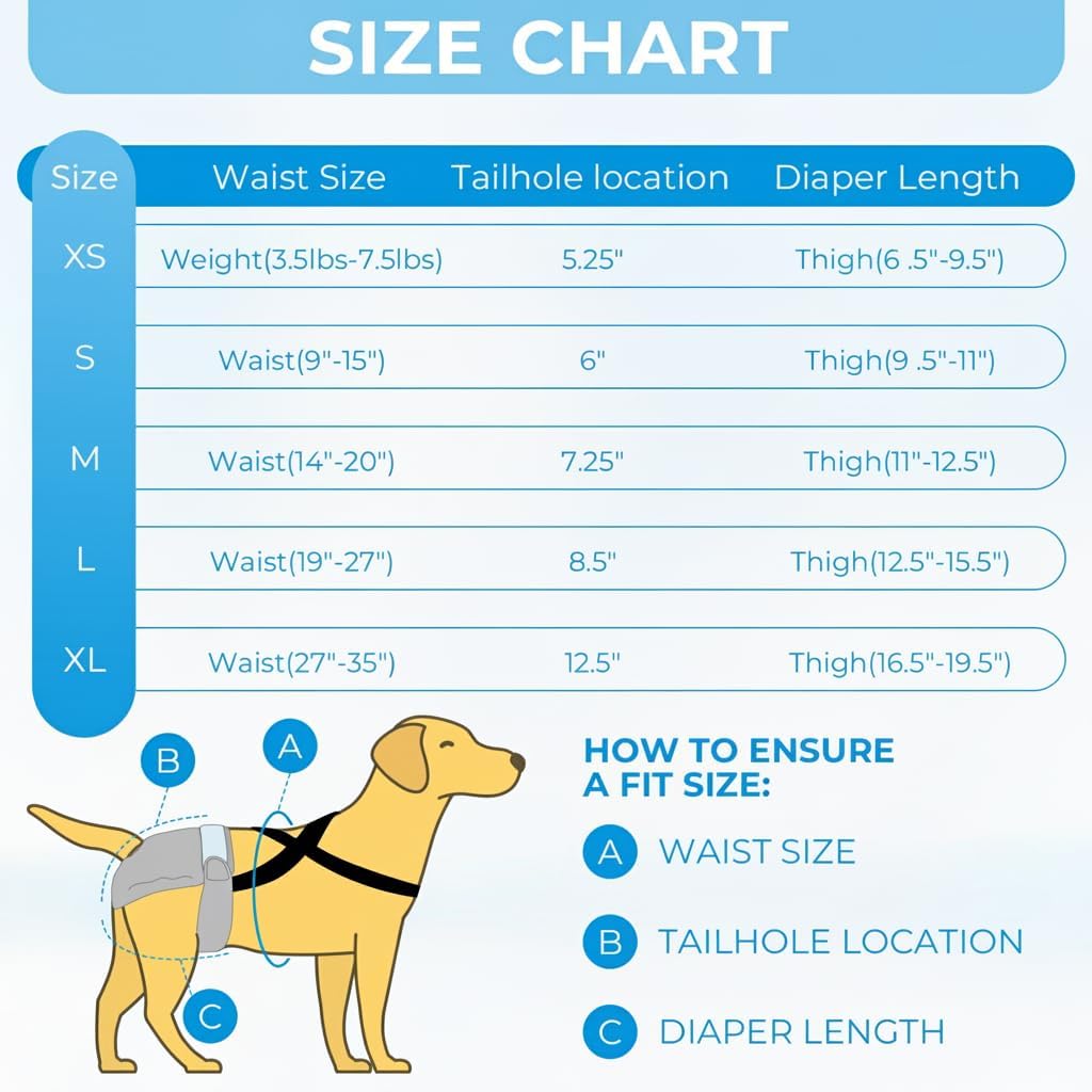 Reusable Super Absorbent & Leakproof Fixed Doggie Diapers for Dogs in Heat Cycle