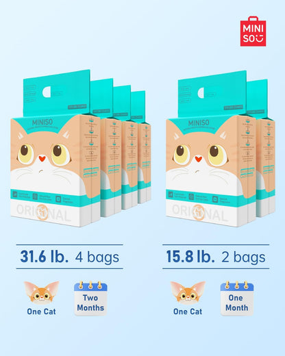 MINISO Clumping Cat Litter, Tofu+Bentonite+Cassava, Odor Control, Rapid Clumping, Water Absorbent and Toilet Flushable, Multi-Cat, Original Style, 15.8lb (2 Pack of 7.9lb Bags)