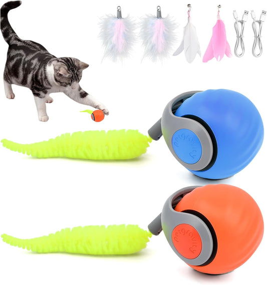 2pcs Interactive Cat Toys, Speedy Tail Cat Ball Automatic Moving Ca-t Toys Ball for Indoor Pet, Electronic Rolling Pet Chase Toy