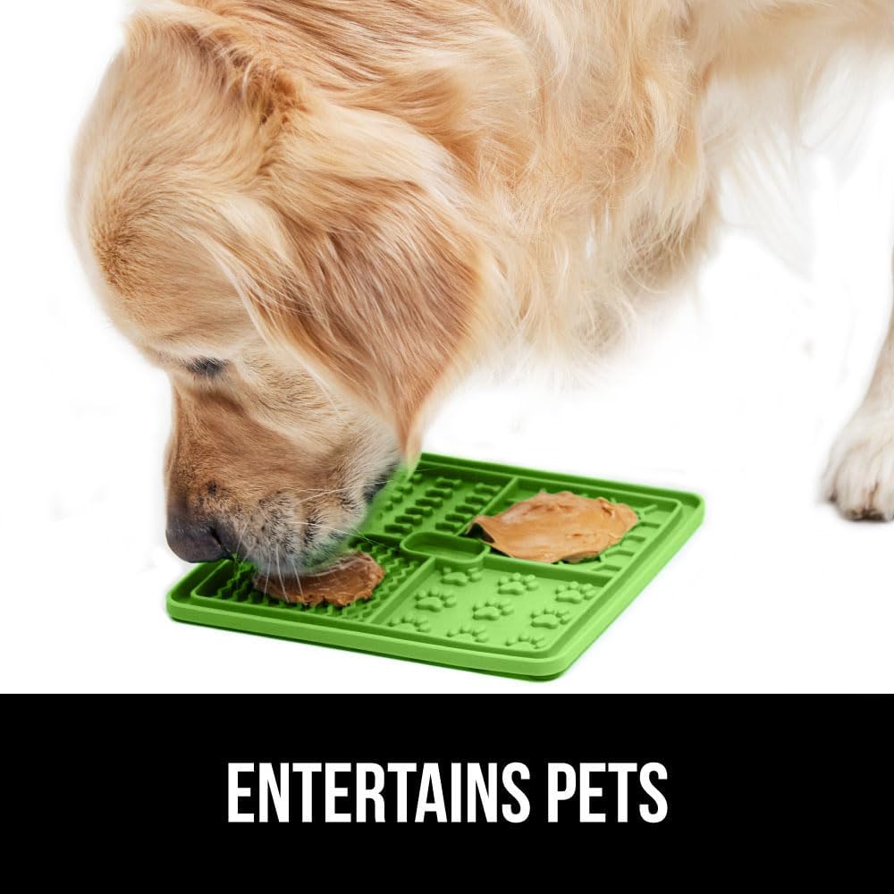GORILLA GRIP BPA Free Silicone Lick Mat for Dogs, 49 Powerful Grip Suction Cups, Dishwasher Freezer Safe Flexible Licking Pad for Dog Baths, Cat Grooming, Nail Trimming, Black Green Orange Blue 4 Pack