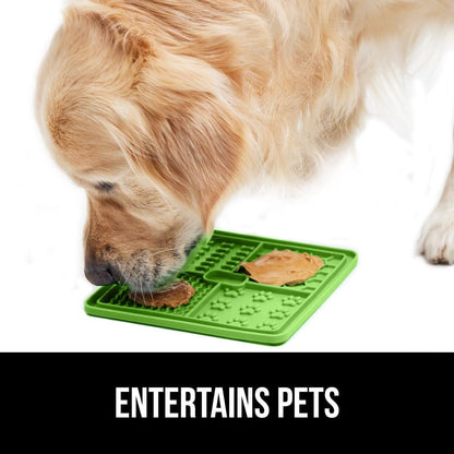 GORILLA GRIP BPA Free Silicone Lick Mat for Dogs, 49 Powerful Grip Suction Cups, Dishwasher Freezer Safe Flexible Licking Pad for Dog Baths, Cat Grooming, Nail Trimming, Black Green Orange Blue 4 Pack
