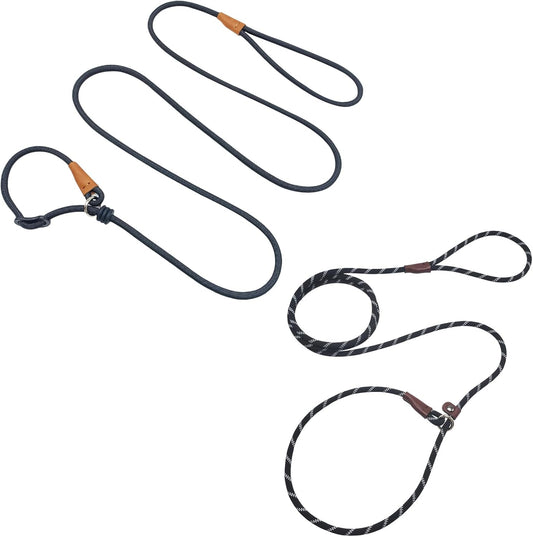 7ft Slip Lead Dog Leash + 6ft Slip Lead Dog Training Leash for Small Dogs, Black