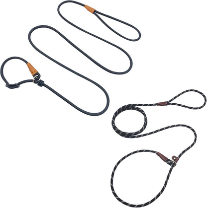 7ft Slip Lead Dog Leash + 6ft Slip Lead Dog Training Leash for Small Dogs, Black