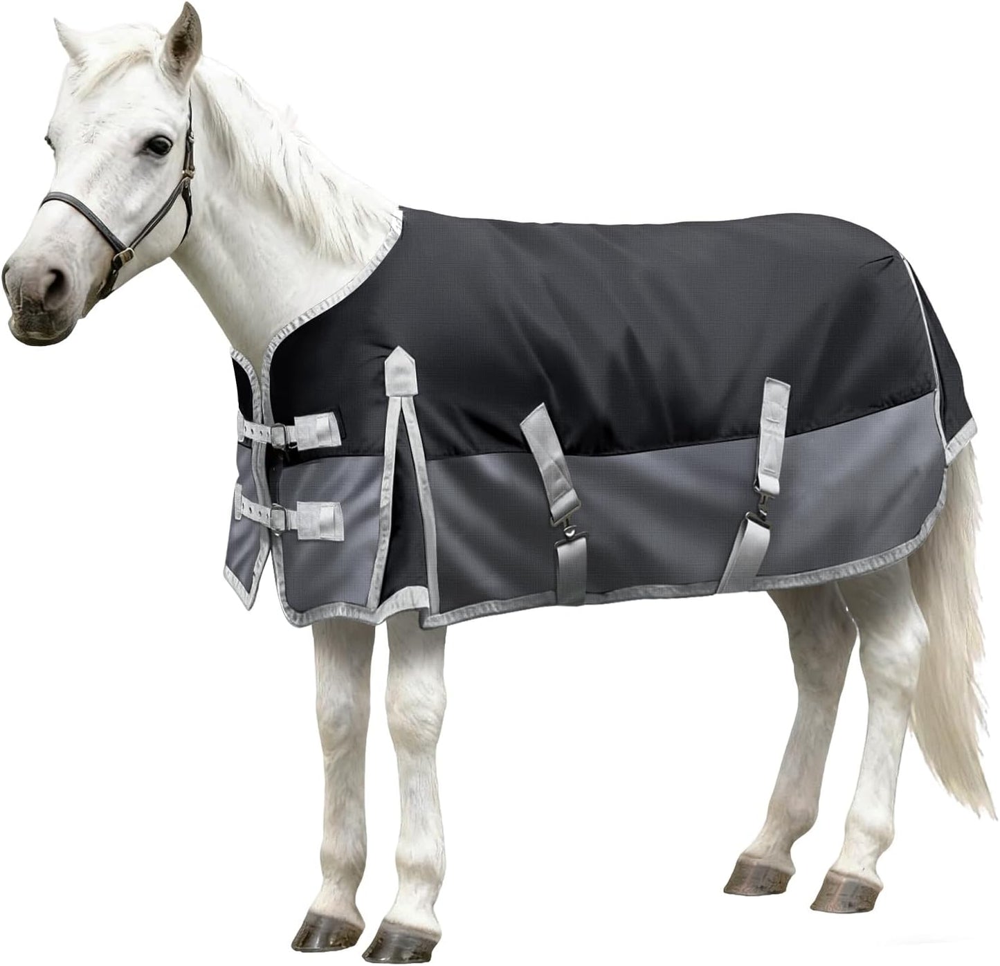 Mini Horse Pony Blankets Winter, 55 in 250g Filling Miniature Donkey Foal 1600D Waterproof Poly Rain Sheets for Real Horses Belly Wrap Tail Wrap Turnout Blanket, Stuff Care Outdoor Clothes Grey Black