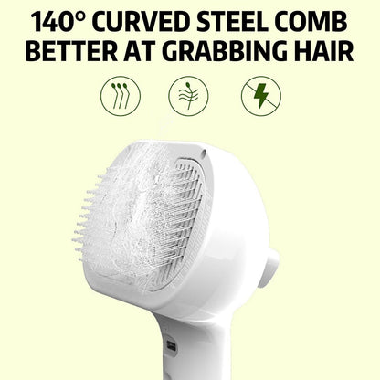 Pet Steam Brush, 3-in-1 Self-Cleaning Grooming Tool for Long & Short Hair Pets - Deshedding and Dematting Hair Brush for Dogs & Cats - White