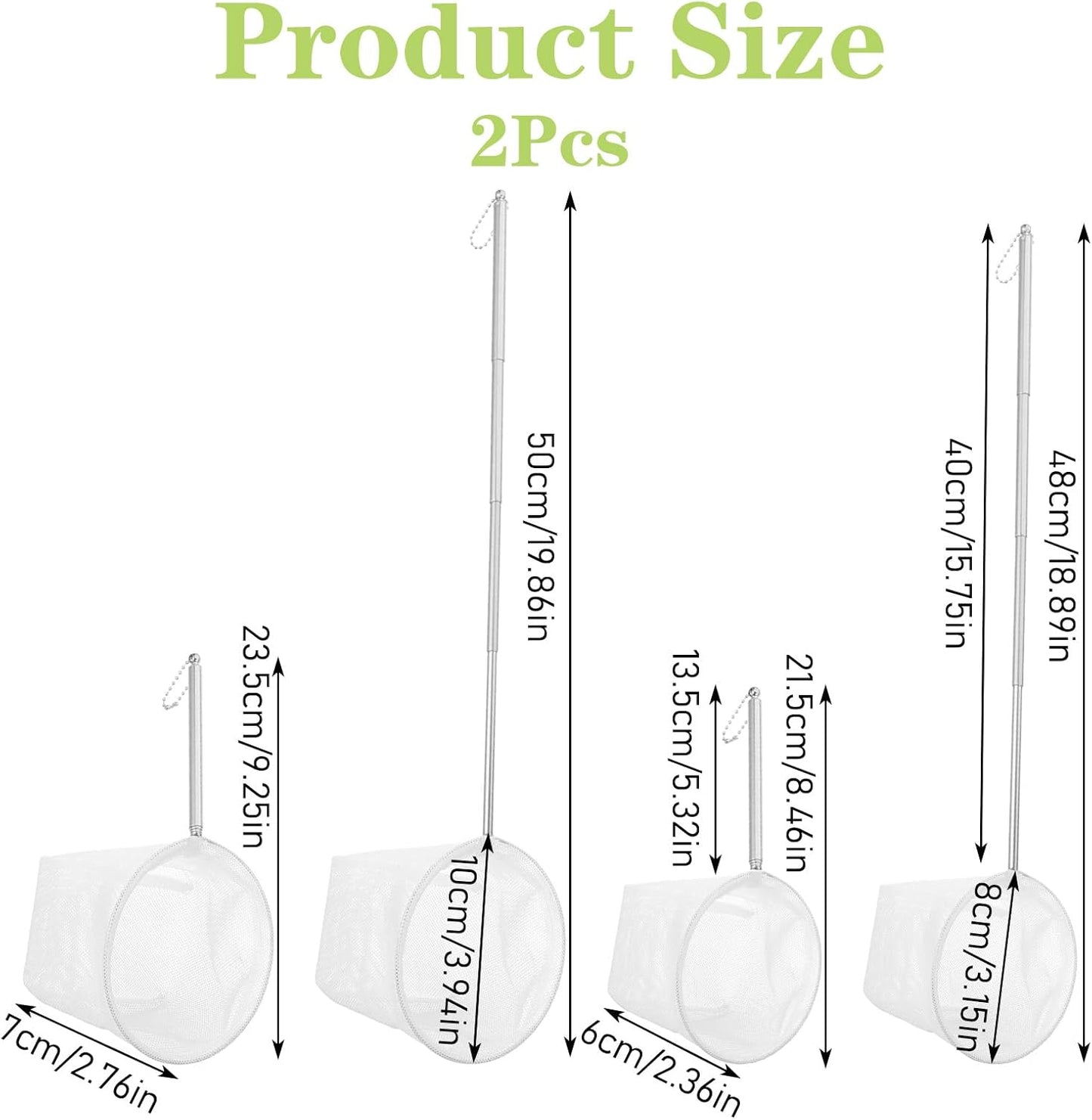 2 Pcs Extendable Aquarium Net Small Fish Net for Fish Tank Fishing Tank Nets Small with 5-16 Inch Stainless Steel Long Handle, Fine Mesh for Fishes Shrimp Pond Creek, 3In 4In