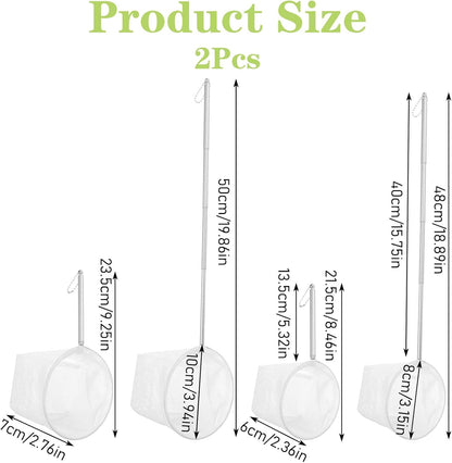 2 Pcs Extendable Aquarium Net Small Fish Net for Fish Tank Fishing Tank Nets Small with 5-16 Inch Stainless Steel Long Handle, Fine Mesh for Fishes Shrimp Pond Creek, 3In 4In