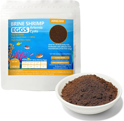 Brine Shrimp Eggs Fish Food - 90% Hatch Rate Artemia Cysts Aquatic Foods for Baby Aquarium Fish Freshwater Saltwater Fish 1 OZ