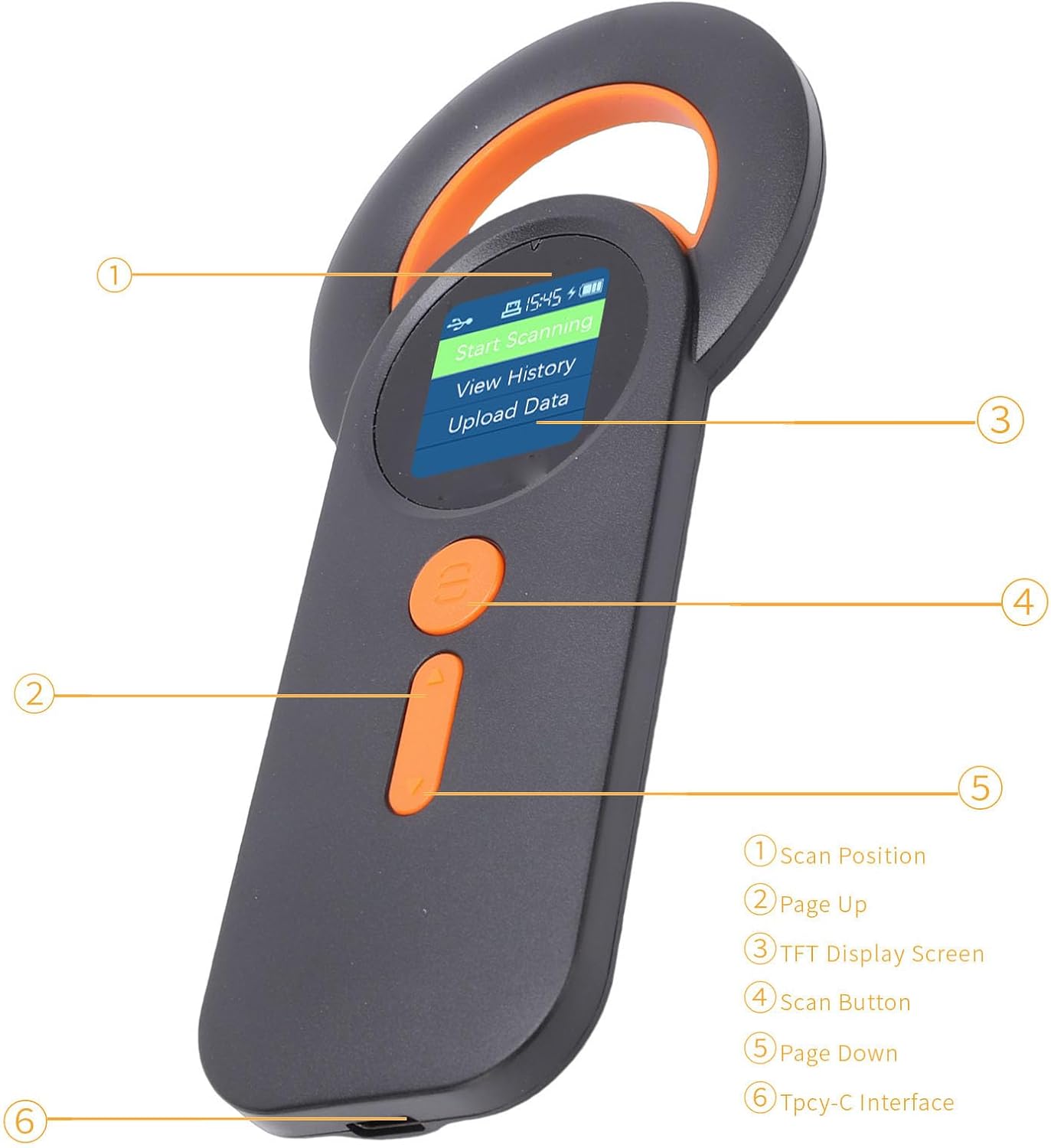 Fafeicy Animal Chip Scanner, EMID FDX B Pet Chip Reader with 1.44 Inch TFT Screen 240 Data Storage, for 134.2KHz 125KHz Glass Digital Tag Reading