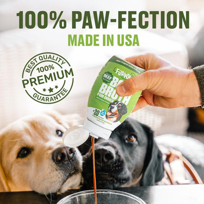 Furvor Beef Mobility Support Bone Broth Concentrate for Dogs - Collagen Protein Supplement - Boosted w/Amino Acids, Glucosamine, and Chondroitin - Dog Food Topper - Human Grade (16 oz, 30 Servings)