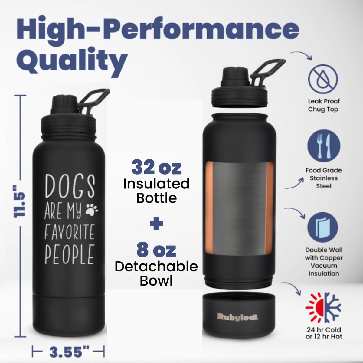 rubyloo Dog Mom Essentials Bundle - Puffer Tote with Storage Containers (Rust) and 32 oz Water Bottle with Detachable Bowl (Dogs Are My Favorite People) - Travel Bag and Hydration Set