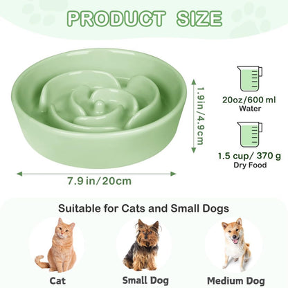 TRUVIC Ceramic Slow Feeder Dog Bowls, 1.5 Cup Puzzle Slow Feeder Bowls for Fast Eaters, Ceramic Dog Food Dish no Black Chin, Puzzle Bowl for Medium Dogs, Green