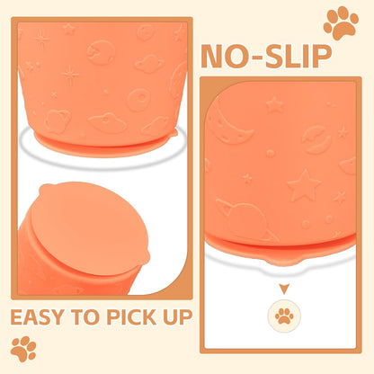 Dog Lick Bowl with Brush and Scraper, Anxiety Relief Silicone Slow Feeder Treat Dispenser, Anti-chocking Pet Dish, Non-Slip Interactive Entertainment Dog Puzzle Toy for Medium & Large-Light Orange
